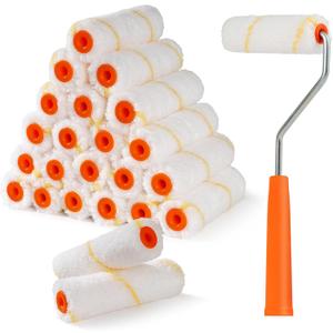 24 Pack Microfiber Paint Roller 4 Inch, Mini Paint Roller Covers, 3/8 Inch Nap, Small Paint Rollers for House Painting with Paint Roller Frame, Wall Painting Tool