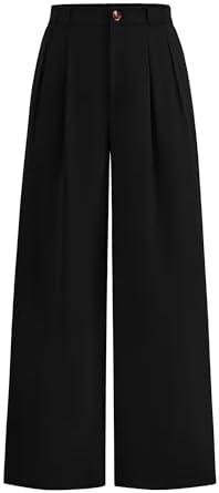 KIRUNDO Wide Leg Dress Pants for Women High Waisted Office Work Trousers Business Casual Slacks Button Flowy Palazzo Pant Size L