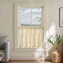 jinchan Striped Linen Kitchen Curtains 24 Inches Tier Curtains Farmhouse Modern Cafe Style Small Window Treatments Airy Light Filtering Rod Pocket for Living Room Bathroom 2 Panels Mustard Yellow