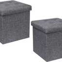 B FSOBEIIALEO Storage Ottoman Cube, Toy Chest Folding Foot Rest Seat, Linen Grey 12.6"X12.6"X12.6" (2 Pack)