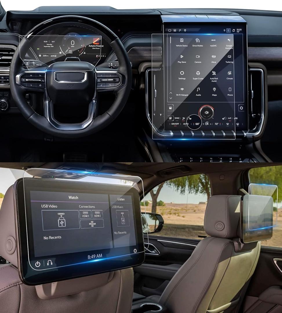 (4-pack) 2025 2026 Yukon Screen Protector for GMC Yukon (AT4 Ultimate/Denali Ultimate) (16.8In Navi+11In Dash+12.6In+12.6In Rear TV), 9H Tempered Glass 2025 2026 Yukon&Yukon XL Accessories