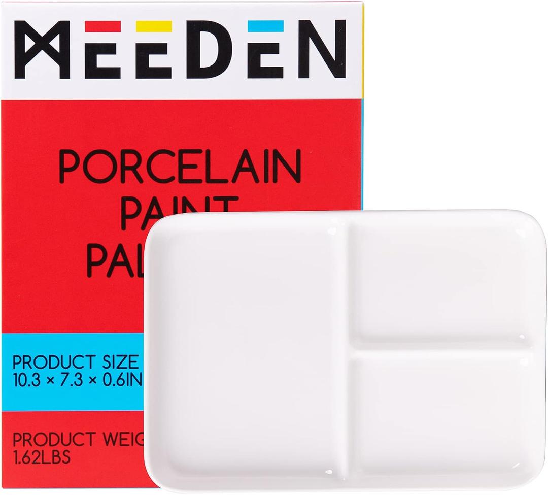MEEDEN Ceramic Artist Paint Palette, Rectangle Porcelain Watercolor Palette, 10'' × 7'' Ceramic Mixing Tray for Gouache, Watercolor, Acrylic Painting