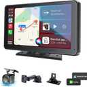 Car Play,Wireless Portable with Apple CarPlay and Android Auto Screen for Car,7" HD Touch Screen Car Stereo with Mirror Link,Backup Camera,Bluetooth5.2,GPS Navigation,AUX,FM for All Vehicles
