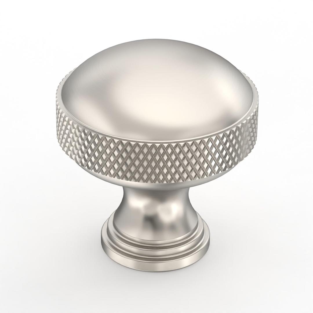 ROMATEE 10 Pack Brushed Satin Nickel knurled Cabinet Knobs 0.7 Inch(17mm) Single Hole Cabinet Handles Rectangle Dresser Knobs Drawer Knobs and Pulls for Bathroom Cabinets