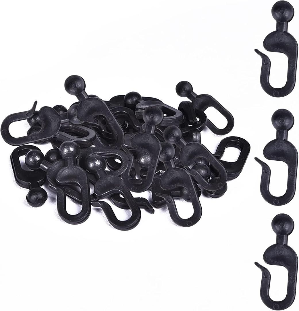 Plastic Hooks for Gazebo Curtains, Black, 36 Pcs | 36 black plastic hooks, for gazebo curtains, mosquito netting, outdoor canopy panels, replacement hanging accessories