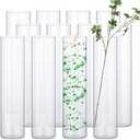 Gerrii 12 Pack Glass Cylinder Vases, Tall Clear Flower Vase for Centerpieces, Hurricane Floating Candle Holder Bulk for Wedding Table Home Formal Dinners Party Decor(14 x 3.35 Inch)