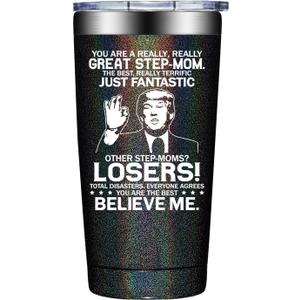 SpenMeta Step Mom Gifts - Bonus Mom Christmas Gift from Son, Daughter - 20oz Funny StepMom Mothers Day Tumbler Cup (StepMom Glitter Charcoal)