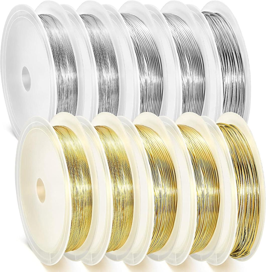 10 Roll 230ft Jewelry Wire for Making 18, 20, 22, 24, 26 Gauge Craft Beading Wire Jewelry Making Supplies Bendable Copper, 5 Size(Gold and Silver)