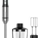 Immersion Blender RPM 1600010% Hand Blender,15 Speed and Turbo Mode Hand Mixer, 3-in-1 Heavy Duty Copper Motor Stainless Steel Smart Stick with Egg Beaters and Chopper (Black)