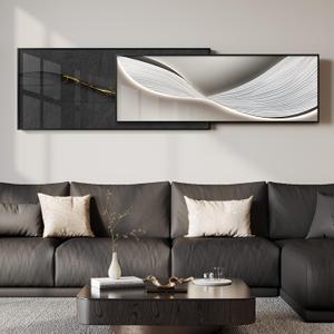Extra Large Framed Modern Abstract Wall Art for Living Room, 2 Piece,  Black and White C