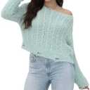 ORQUWEH 2025 Fall Cropped Sweater for Women Off The Shoulder Pullover Fluffy Knit Fashion Crop Top Holes Design M