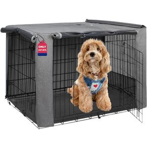 HiCaptain Breathable Dog Crate Cover 30 Inch, Durable Heavy Duty Kennel Cover, Dual Zippered Panels, Windproof Waterproof UV-Resistant(Grey)