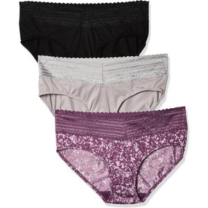 Warner's womens Blissful Benefits No Muffin 3 Pack Hipster Panties (Medium, Amaranth Abstract Print / Black / Platinum)