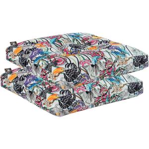 2-Pack Outdoor/Indoor Wicker Patio Seat Cushion Pad with Ties - Dining Chair Cushion, 17" x 17" (Black Purple Flowers)