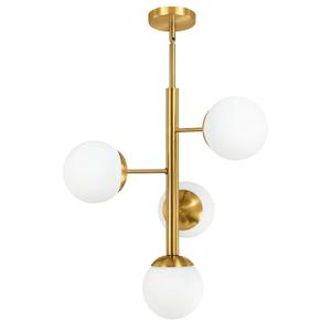 Modern Sputnik Chandelier Ceiling Light Fixture, 4-Light Semi Flush Mount Gold Chandelier with Globe Milky Frosted Glass Shade Adjustable Dining Room Sputnik Ceiling Light for Kitchen, Hallway