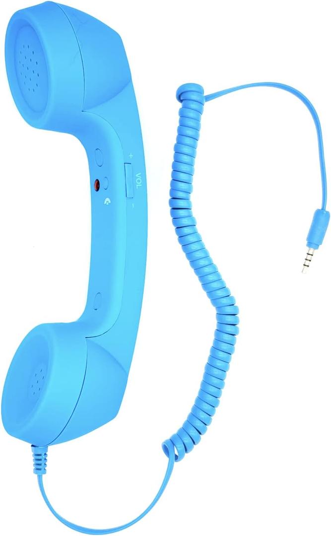 YTYKINOY Retro 3.5mm Telephone Handset Cell Phone Receiver Mic Microphone Speaker for iPhone iPad Mobile Phones Cellphone Smartphone (Sky Blue)