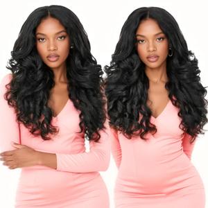 GKtineke Yaki Curly V Part Wig for Black Women, 24 Inch Glueless Synthetic Curly Wig, Wear and Go Half Wig with Clip in, Heat Resistant Hair No Leave out (Natural Black)