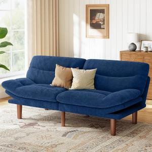Marsail 66.02" Futon Sofa Bed, Convertible Corduroy Futon Couch with Adjustable Backrest & Armrests, Small Sleeper Sofa Loveseat for Living Room, Apartment, Blue