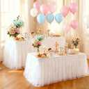 2-Pack White 2-in-1 Tulle Tablecloth for 6-Foot Rectangular Table Stretch Fitted Table Skirt & Cover for Baby Shower, Bridal, Birthday, Princess Party