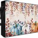 Thanskgiving Pumpkin Outdoor TV Cover for 60-65 Inch Outside Flat Screen,Fall Retro Eucalyptus Leaf 600D Thick Waterproof Weatherproof Outdoor TV Screen Protector with Zipper (58x37x4.5in-(148x94x12cm), Orange Blue White)
