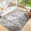6x9 Washable Area Rugs - Modern Abstract Rugs for Living Room Non-Slip Low Pile Soft Machine Washable Carpet for Bedroom, Dining Room, Nursery, Home Office, Farmhouse (6'x9' Tan Blue)