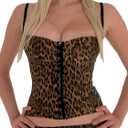 Leopard Tank Top for Women Sexy Corset Crop Tops Party Cami Top | Cheetah Sleeveless Crop Top, Hook-and-eye Closure, Night Club Women Clothes (Small, Brown)
