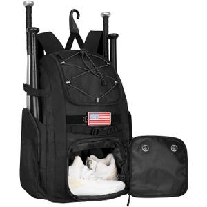 Goloni Baseball Bag, 60L Capacity Softball bag Holds 4 Bats for Youth & Adult, Baseball Bat Backpack with Shoes Compartment,Helmet Holder,Fence for Hook T-Ball, Softball Equipment, Baseball Gear (Black)