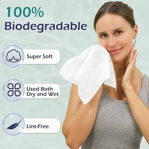 12 Pack/600 Counts XL Disposable Face Towels Bulk 10"x12" Soft & Thick Pure Cotton Facial Cleansing Cloths Towelette for Makeup Removing, Sensitive Skin Care, Dry Wipe Using