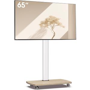 AOKCOS Rolling TV Stand for 32-65 Inch TVs, Portable Mobile TV Stand on Wheels, 8-Level Height Adjustable TV Cart with Swivel & Tilt Mount for Bedroom/Living Room/Office/Corner (White)