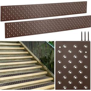 Gisafai 2 Pcs Non Slip Aluminum Stair Tread 30 x 3.75 Inch Metal Stair Nosing Powder Coated Anti Slip Outdoor Stair Treads with Carbon Steel Screws, Easy to Install for Wood Ramp Deck Steps (Brown)
