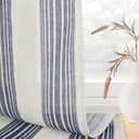 DriftAway Kitchen Tier Curtains - Striped Linen Short Pinstripe Cafe Curtains 45 Inch Length for Living Room Bathroom Chris Farmhouse Rustic - Rod Pocket 2 Panels Ivory Dark Blue