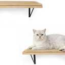PELUOMOZ 2PCS Cat Wall Shelves with Scratching Mat, 16.6x9.7 Inch Cats Wall Furniture, Solid Pine Wood Kitten Wall Mounted Floating Shelf, Window Perch Hammock for Pets Sleeping, Playing, Climbing