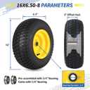GICOOL 16x6.50-8 Tubeless Tire and Wheel, 16x6.5-8 Lawn Mower Tires, 3"-4.5" Offset Hub, 3/4" or 5/8" Bearing, Universal Fit Riding Mower and Garden Tractor Front Wheel, 4 Ply, S-Turf Pattern, 2 Pack