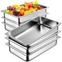 6 Pack Hotel Pans, 1/1 Full Size 4 Inch Deep Steam Table Pan, Stainless Steel Commercial Food Pan Anti Jam Steam Pan, Breading Trays for Hotel, Party, Buffet, Catering Supplies
