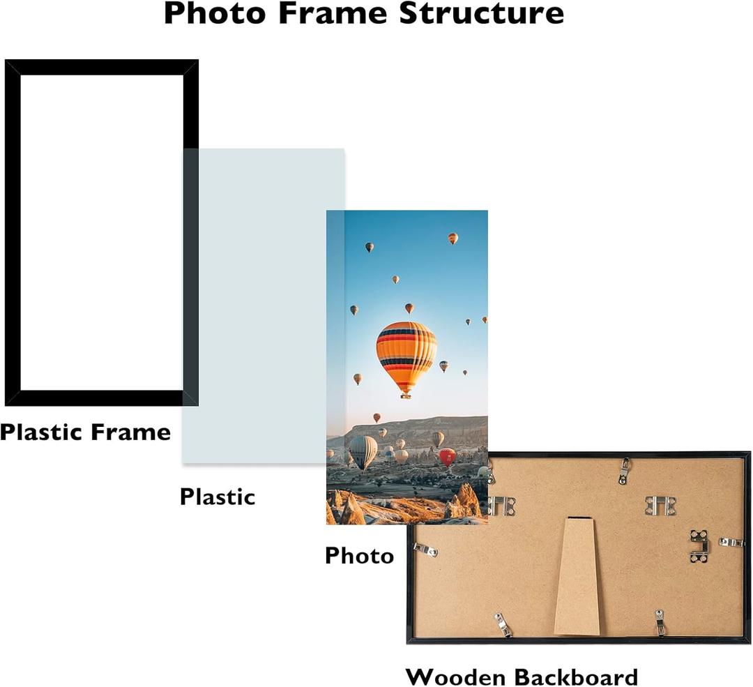 JCJMY  Picture Frame Black for Wall Hanging or Tabletop, Wall Mounting Horizontally or Vertically, 11x21 Wall Gallery Poster Photo Frame with Shatter Resistant Plexiglass, Black