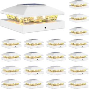 VOLISUN 24 Pack White Solar Post Cap Lights Fit 4x4 Fence Deck Post