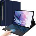 Keyboard Case for Galaxy Tab S8 Plus 12.4"- Smart Trackpad - 7 Colors Backlight- Magnetic Detachable Keyboard with S Pen Holder- Protective Stand Cover for Tab S7 FE 2021 & S8 Plus 2022 - Drak Blue