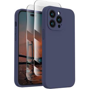 FireNova for iPhone 14 Pro Case, Silicone Upgraded [Camera Protection] Phone Case with [2 Screen Protectors], Soft Anti-Scratch Microfiber Lining Inside, 6.1 inch, Navy Blue