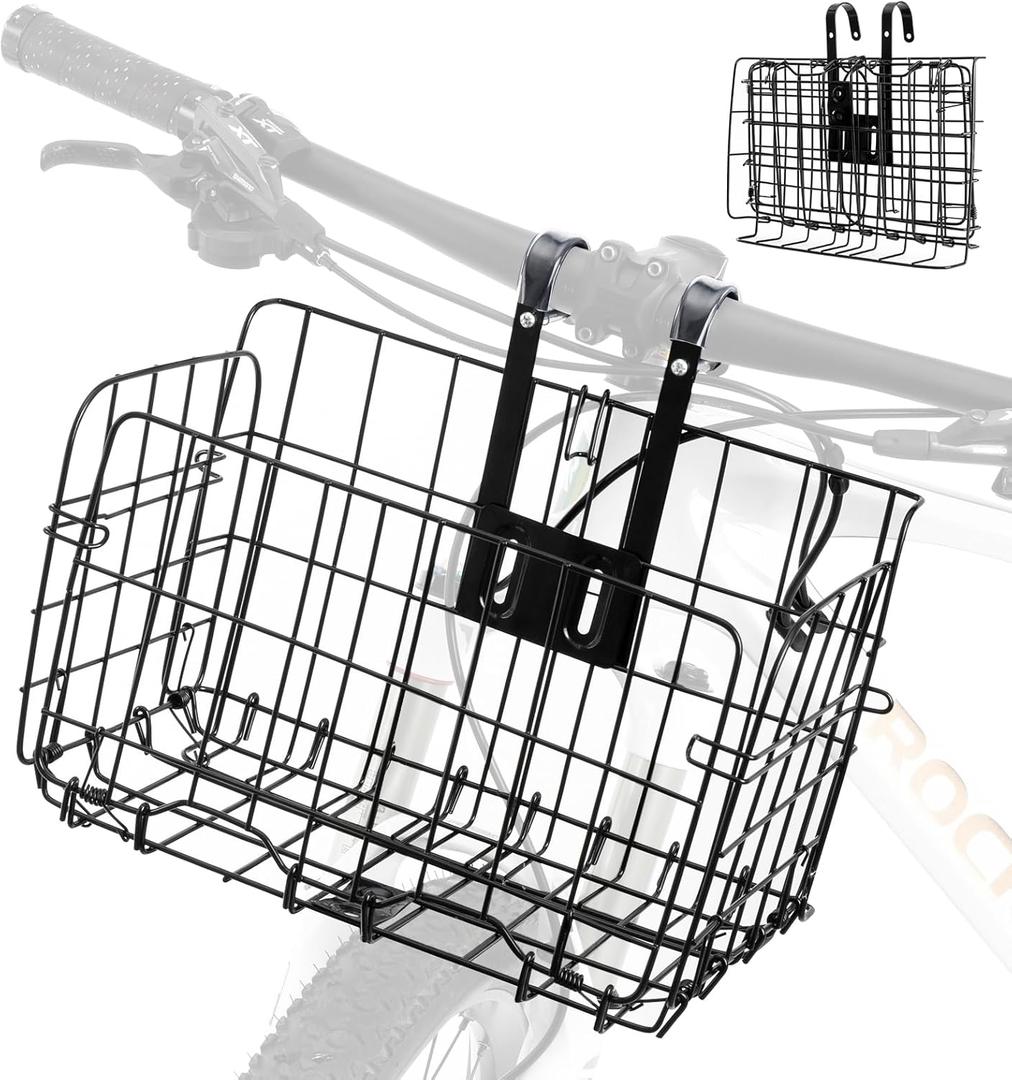 ROCKBROS Folding Bike Basket Sturdy Front Bicycle Basket Easy to Install for Scooter Mountain Bike and Beach Cruiser