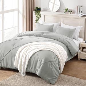 BYSURE 3 Pieces King Comforter Set(Grey), Lightweight Bedding Set with 2 Pillow Shams, Down Alternative Diamond Stitched Bedding Comforter for All Season