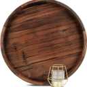 MAGIGO 16 Inches Extra Large Round Black Walnut Wood Ottoman Tray with Handles, Serve Tea, Coffee or Breakfast in Bed, Classic Circular Wooden Decorative Serving Tray