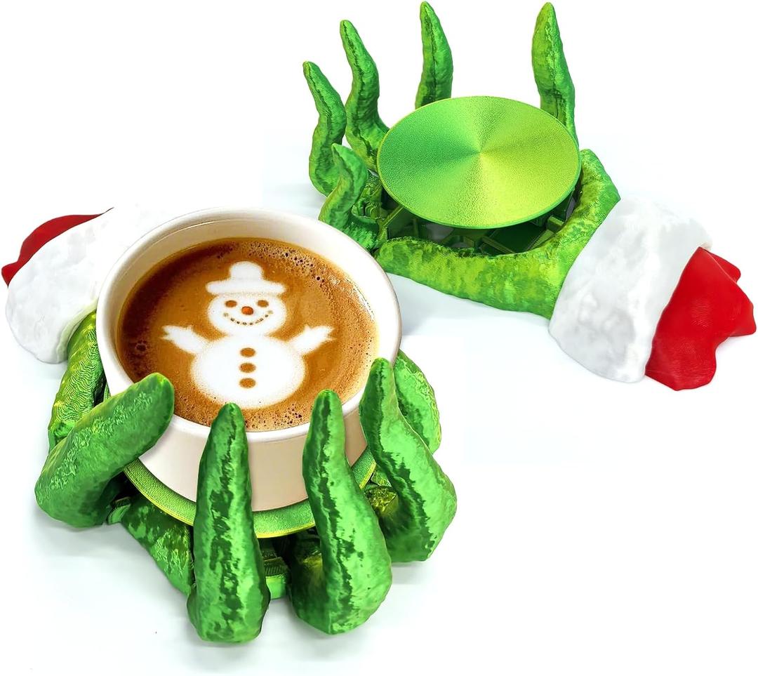 Christmas Funny Coaster, 3D Printed Green Hand Cup Holder, 'Put it Down Will Be Caught' Bar Coasters, Desk Coaster for Office Home Decor, Fun Coasters for Adults Kids