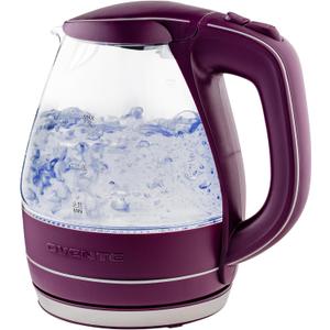 OVENTE Electric Kettle, 1.5L Borosilicate Glass Countertop Water Heater and Boiler for Coffee or Tea, BPA-Free, Auto Shut-Off, Boil-Dry Protection, Removable and Washable Spout Filter, Purple KG83P (1.6 Quarts)
