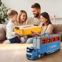 78 Inch Foldable Extended Carrier Truck Race Track Playset with Portable Storage Box 8 Die-Cast Cars, Multi-Functional Transport Truck Toys for Toddlers Ages 3-8