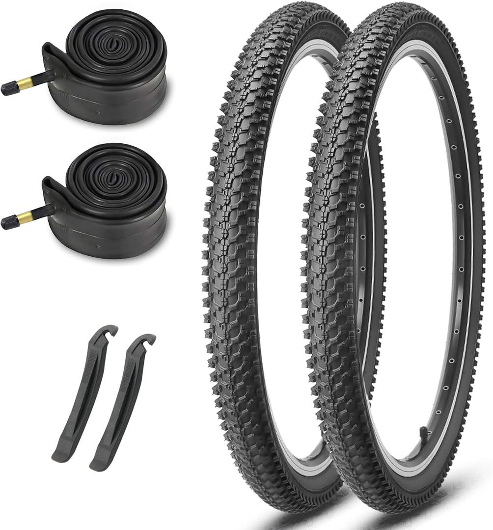 MOHEGIA Mountain Bike Tires 2-Pack - 20/24/26/27.5 Inch Folding MTB Tires and 2 Inner Tubes Schrader Valve & Tire Levers - Off-Road Bicycle Replacement Set