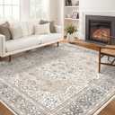 Washable Rug for Living Room - 10x12 Non-Slip Soft Vintage Floral Area Rug for Family Kids & Pet, Stain Resistant Carpet for High Traffic Bedroom Dining Room Teen Dorm Home Decor Aesthetic (Camel)