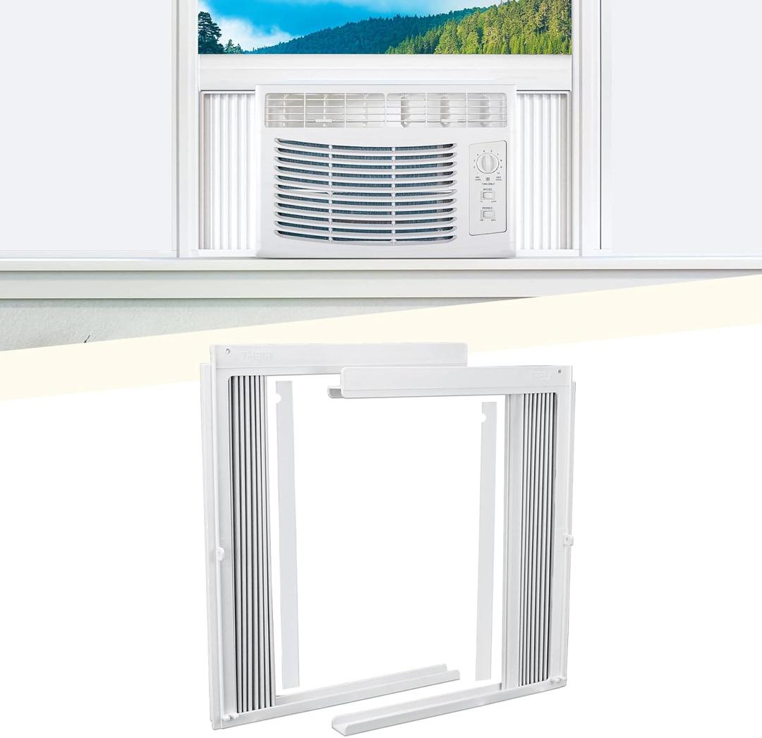 Window AC Side Panel with Frame Set,Air Conditioner Accordion Filler Curtain Replacement Kit,Fits Most 8000 BTU Window Air Conditioner Units, White