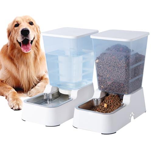 Meikuler Pets Auto Feeder 5.2L,Food Feeder and Water Dispenser Set for Medium & Large Dogs Cats and Pets Animals (White)