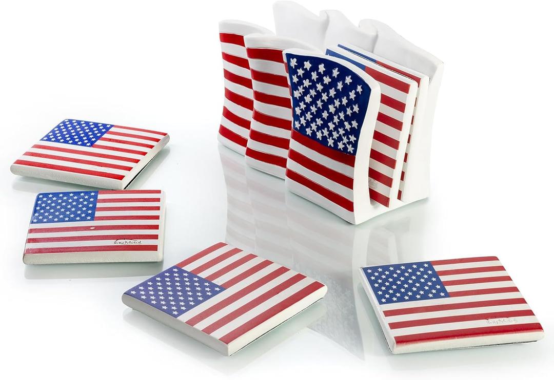 American Flag Coasters Set of 6, Modern Coaster Decor, Outdoor Patio Table Heat Insulation Resin Drink Home Cup Mat Decorations for Coffee Desk Tabletop Themed Gifts