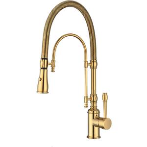 Copper Kitchen Faucet, Single Handle, 360 Swivel High Arc Kitchen Sink Faucet, Gold Pull Down Kitchen Faucet Solid Brass Handle